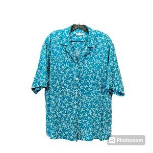 Native Hand Silk Screened 100% Cotton Short Sleeve Button Up Blouse size L